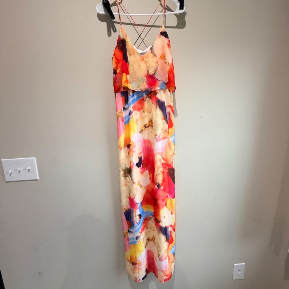 HM Abstract Floral Maxi Dress Women Size 6 Flowy Colorful Boho Indie Art To Wear